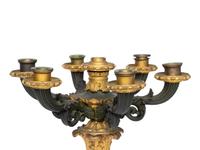 A Pair of French Gilt and Patinated Bronze and Marble Seven-Light Candelabra