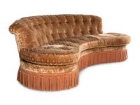 A Button-Tufted Velvet-Upholstered Reniform Sofa with Bullion Fringe