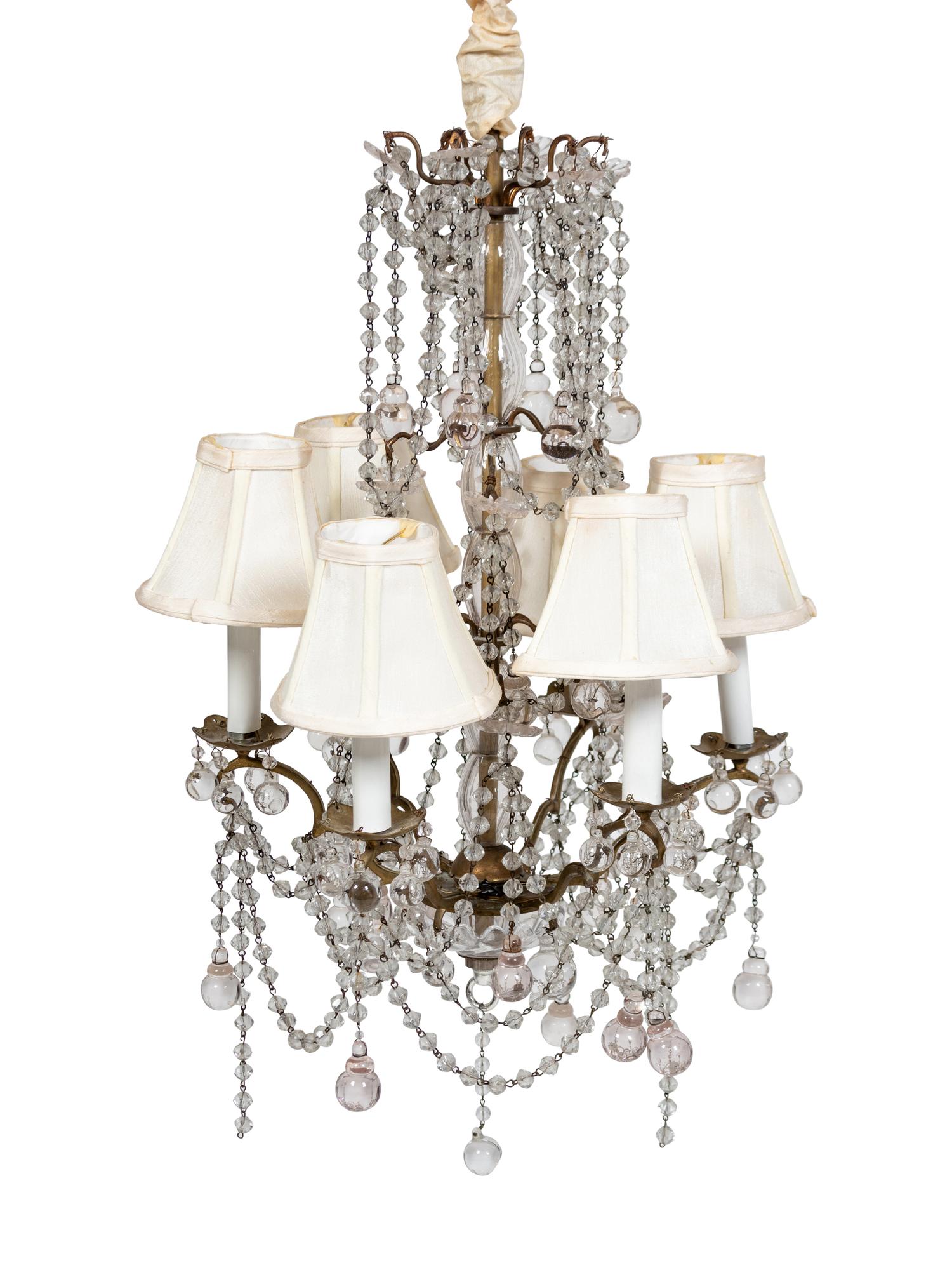 A Neoclassical Cut-Glass Six-Light Waterfall Chandelier