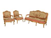 A Louis XV Style Three-Piece Carved Giltwood Salon Suite