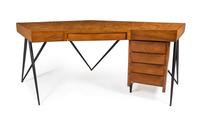 A French Burlwood Desk Height 31 1/2 x width 81 x depth 26 inches. — STYLE OF ANDRE SORNAY