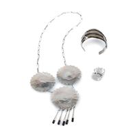 Mosaic Inlay Sunface Necklace, Cuff Bracelet, and Ring Set