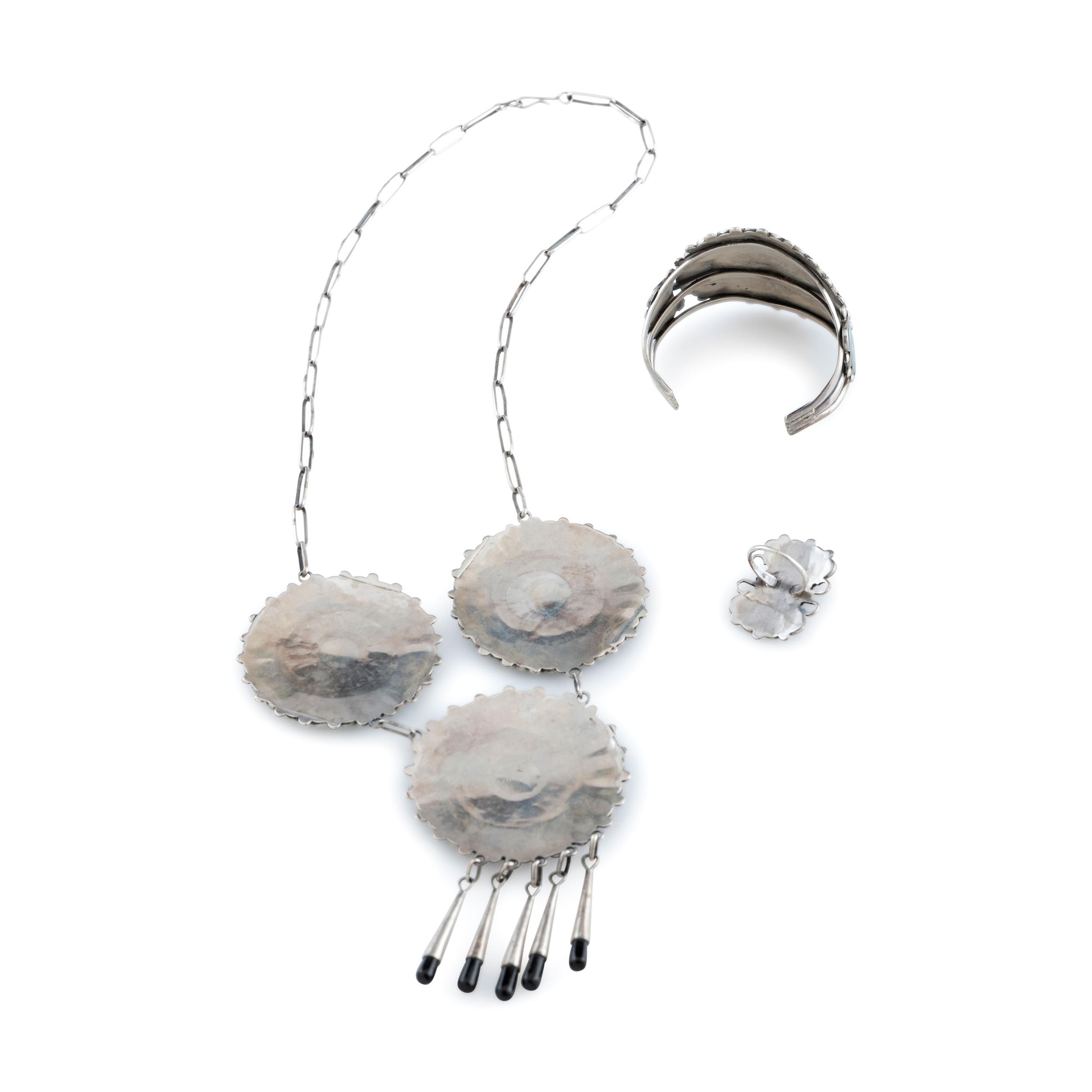 Mosaic Inlay Sunface Necklace, Cuff Bracelet, and Ring Set