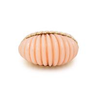 YELLOW GOLD AND ANGEL SKIN CORAL RING