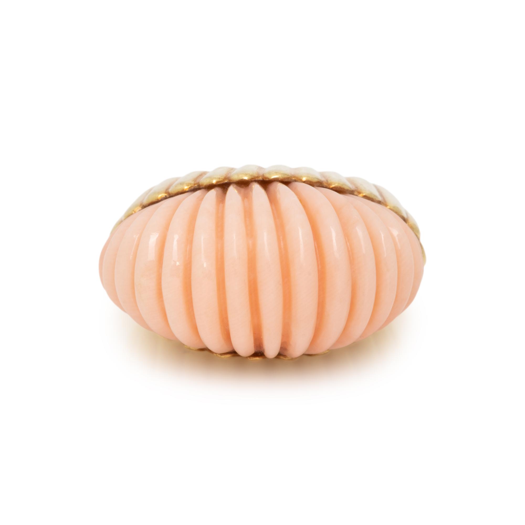 YELLOW GOLD AND ANGEL SKIN CORAL RING