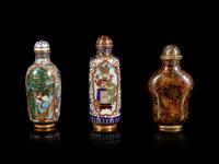 Three Chinese Cloisonné Enameled Snuff Bottles