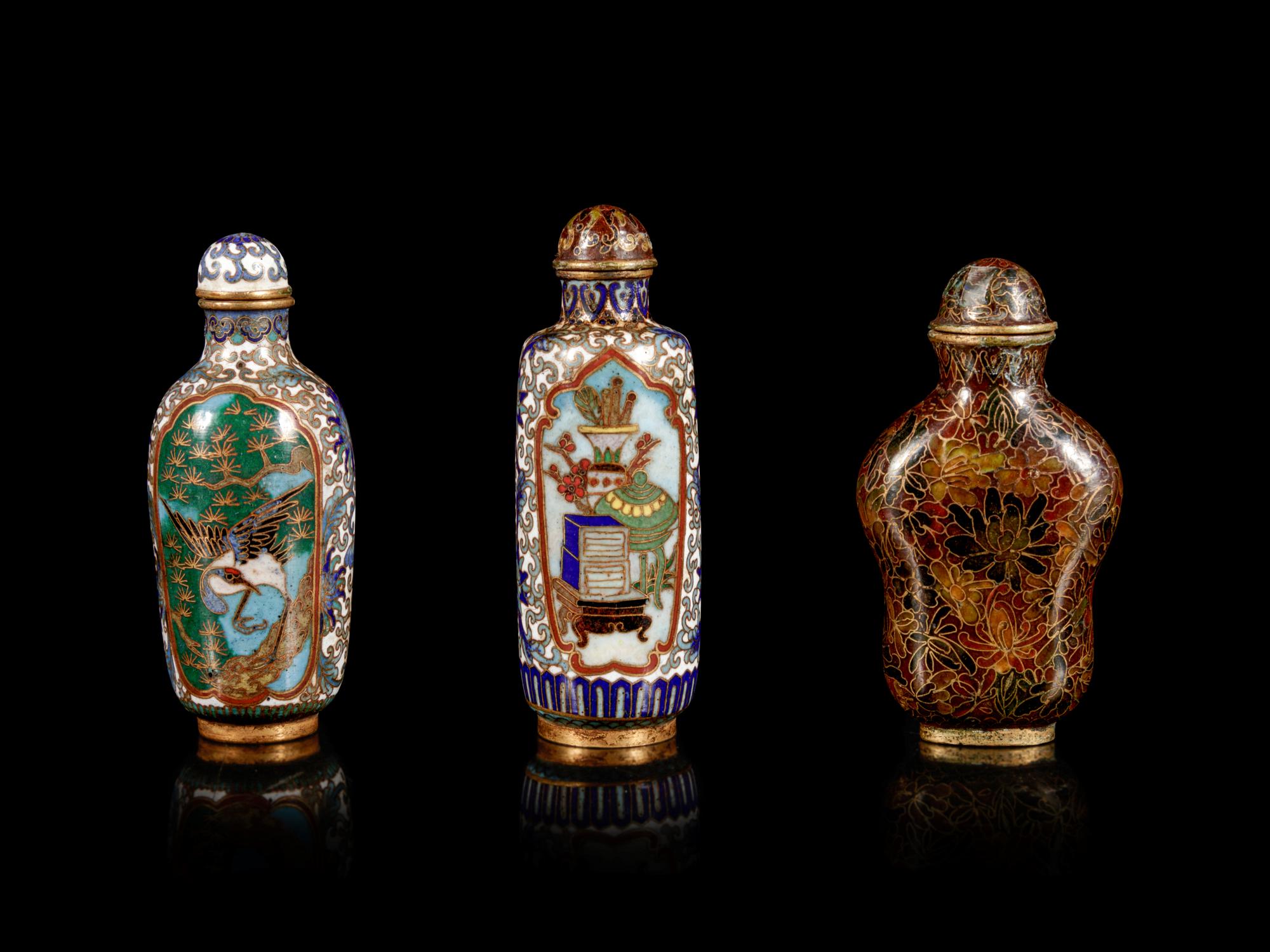 Three Chinese Cloisonné Enameled Snuff Bottles