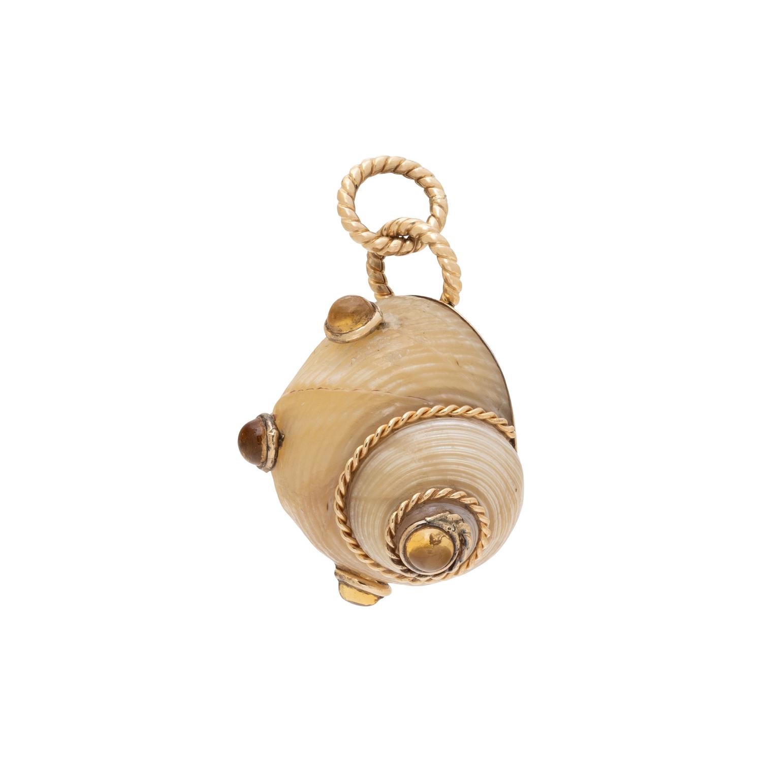MAZ, SHELL, CITRINE, AND YELLOW GOLD PENDANT