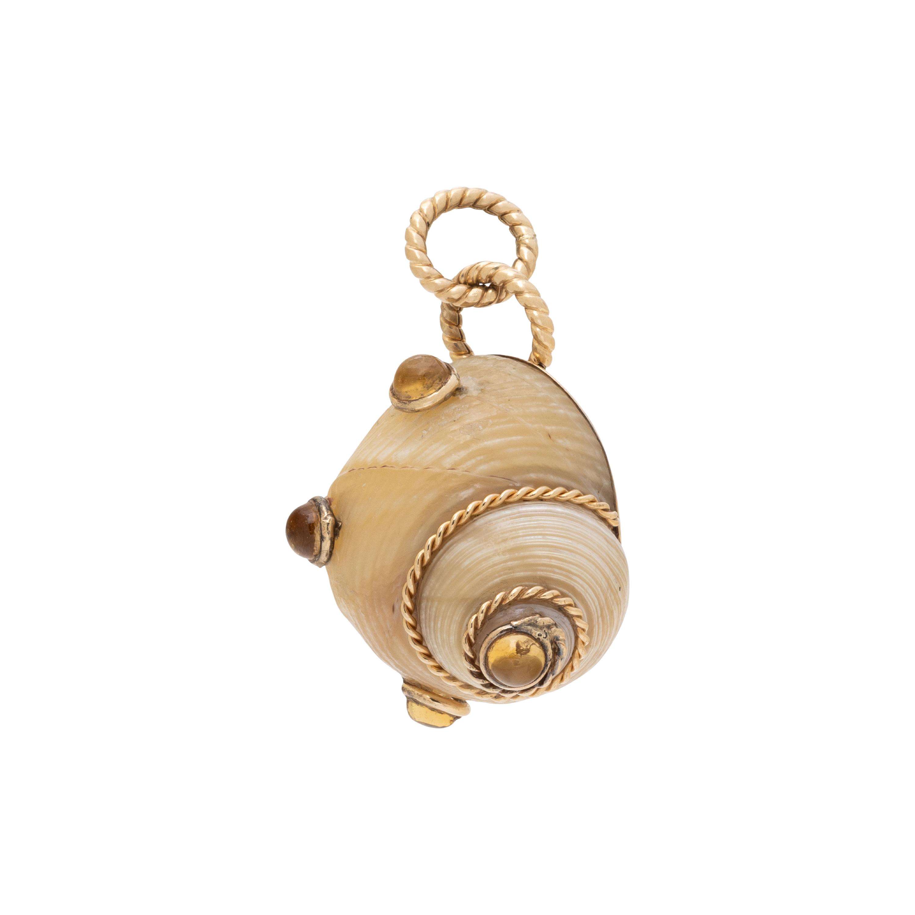 MAZ, SHELL, CITRINE, AND YELLOW GOLD PENDANT
