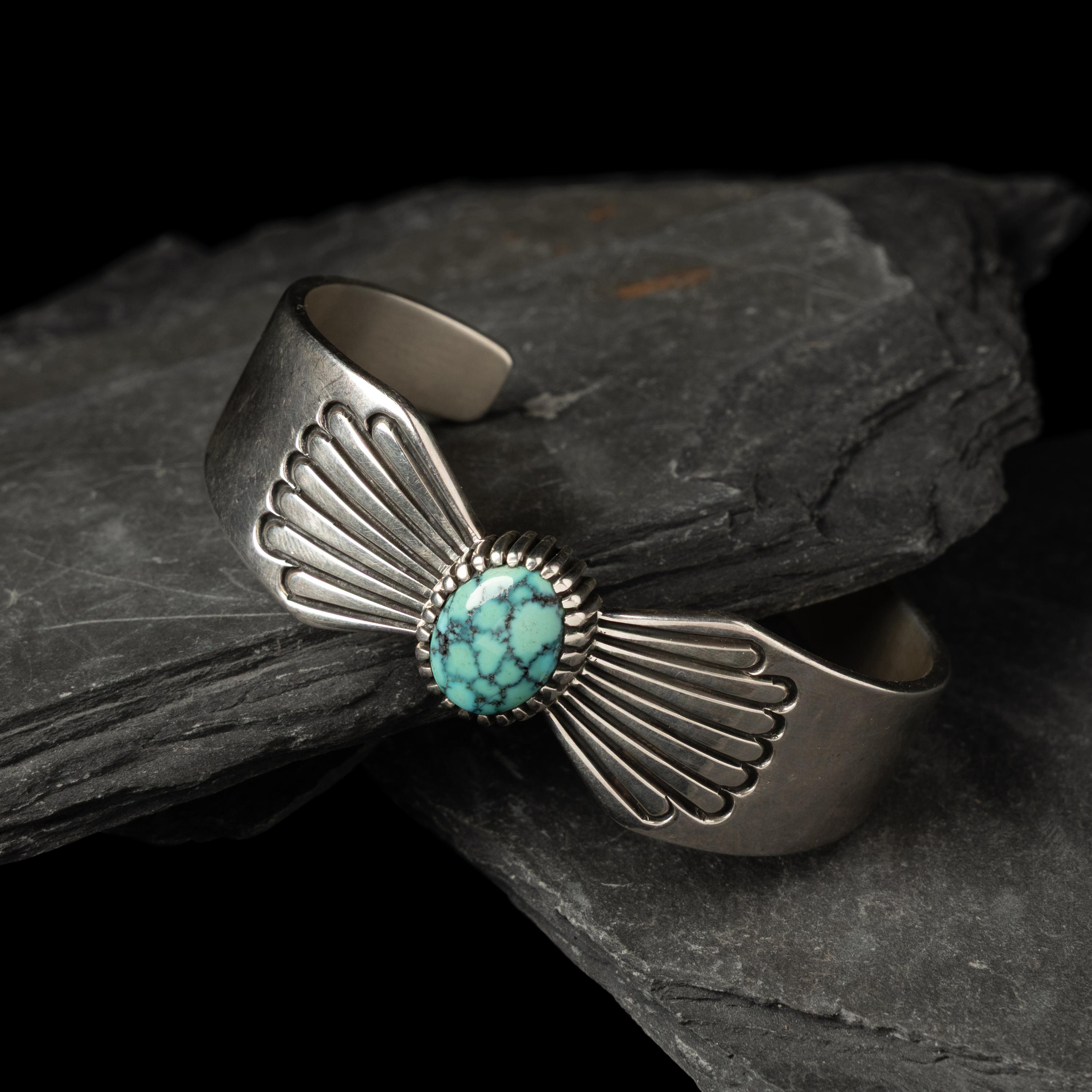 Thomas Curtis (Diné, 1942-2013) — Sterling Silver and Turquoise Cuff Bracelet