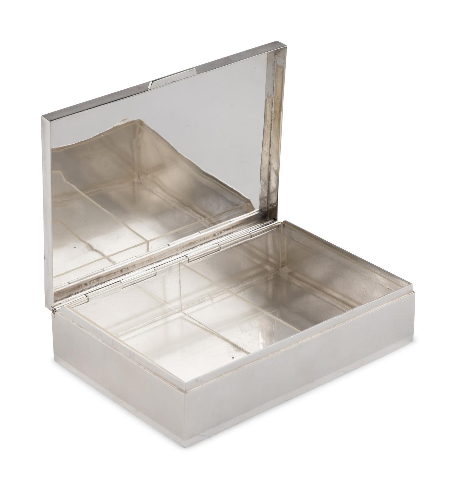 A Cooke and Kelvey Enamel and Mother of Pearl-Inset Silver Box