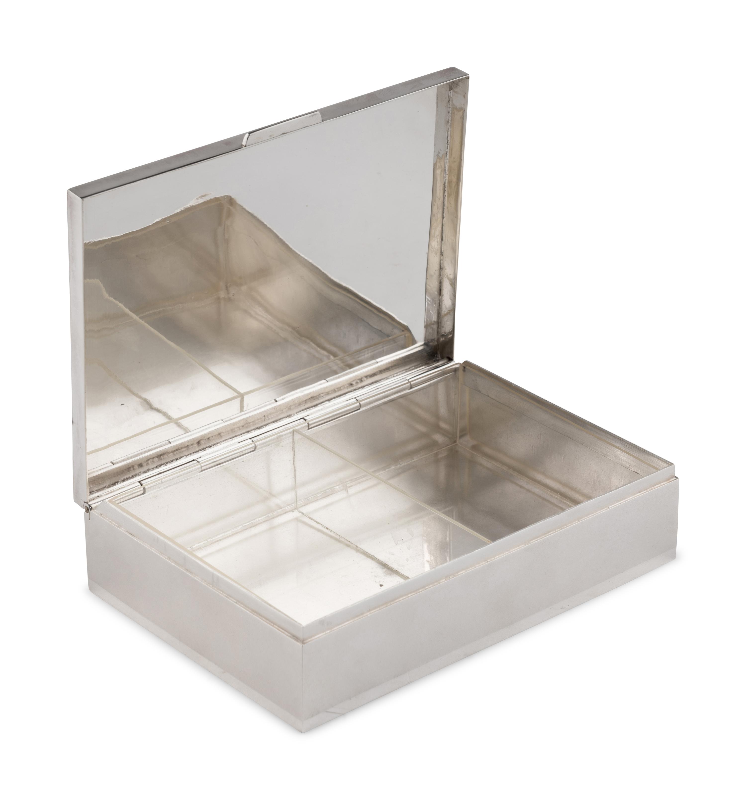 A Cooke and Kelvey Enamel and Mother of Pearl-Inset Silver Box
