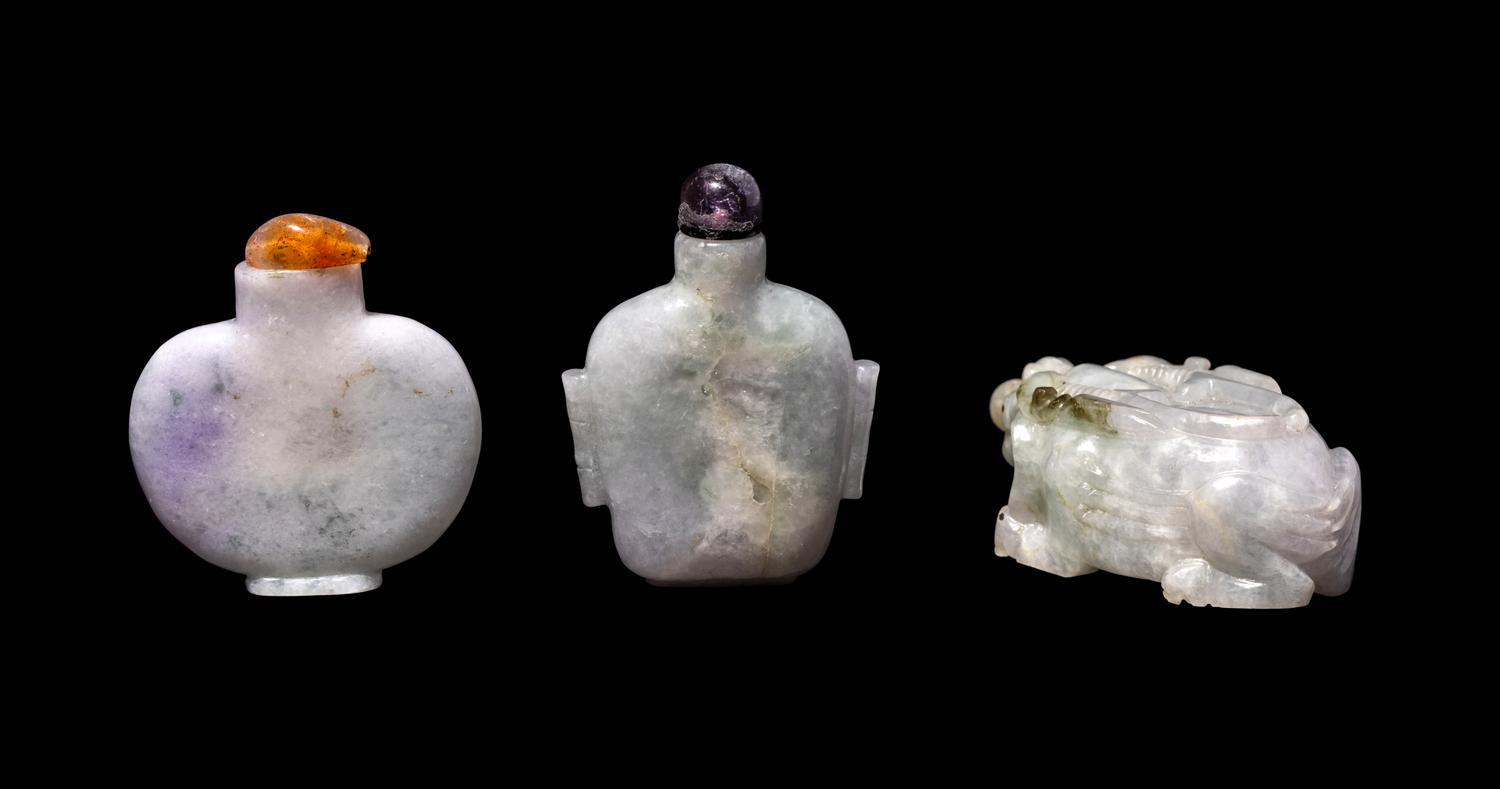 Three Chinese Jadeite Snuff Bottles