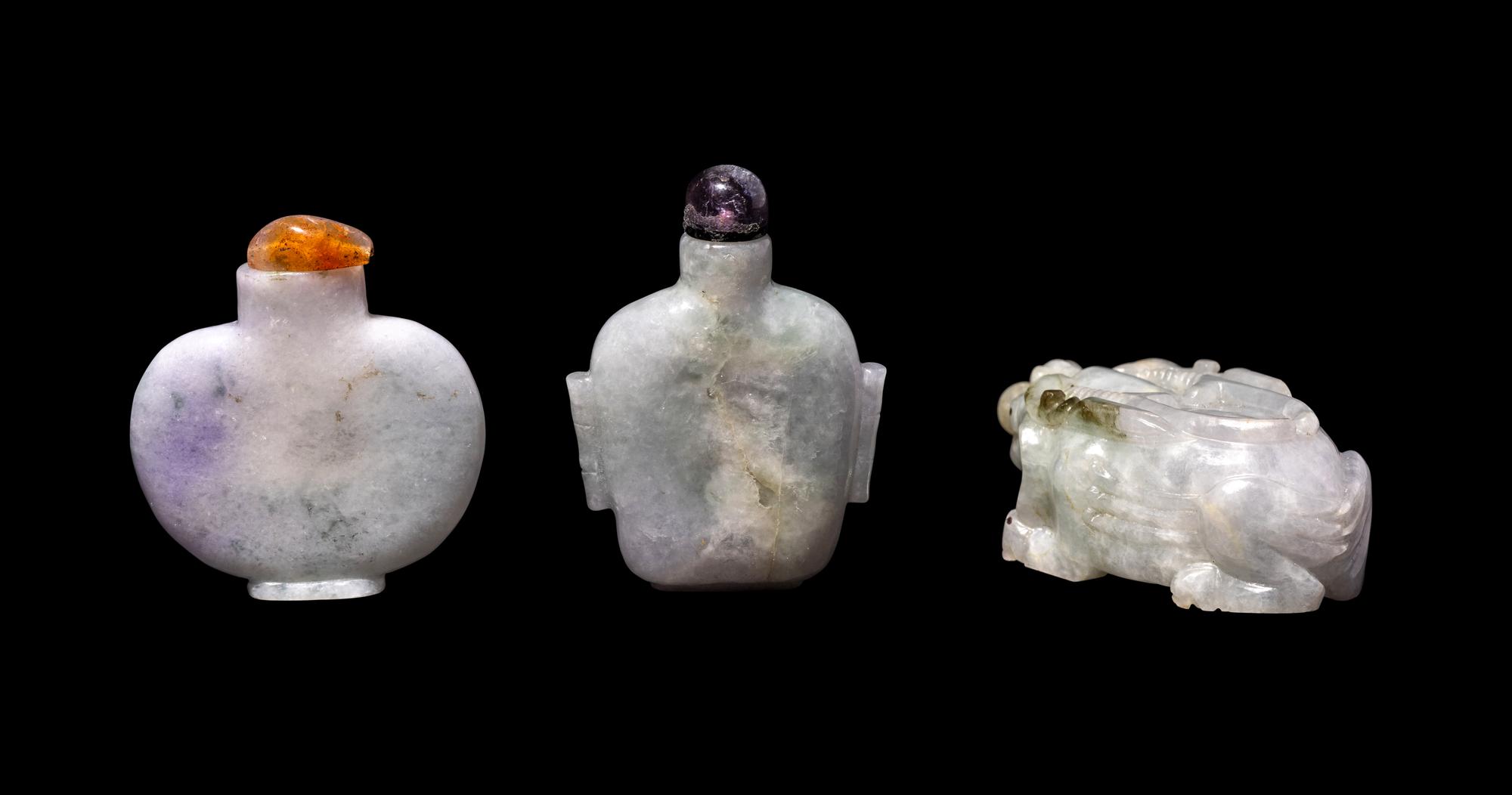 Three Chinese Jadeite Snuff Bottles