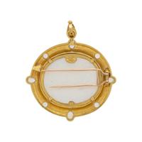 ELIZABETH LOCKE, BLUE VENETIAN GLASS, MOTHER-OF-PEARL, MOONSTONE, AND YELLOW GOLD INTAGLIO BROOCH PENDANT