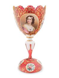 A Bohemian Gilt and Enameled Ruby Glass Goblet