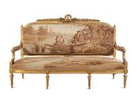 A Louis XVI Style Giltwood Seven-Piece Seating Suite with Aubusson Tapestry Upholstery