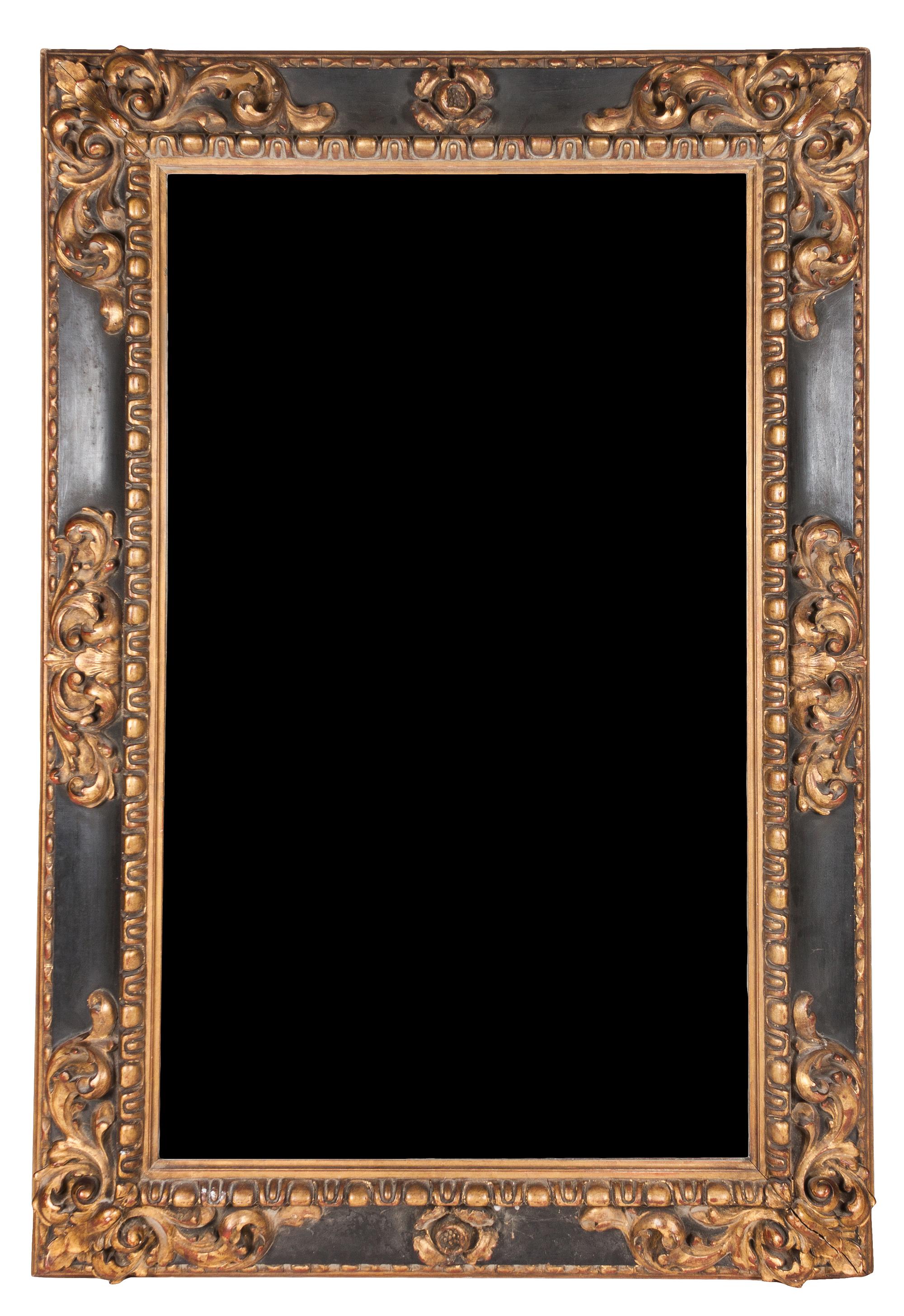 A Victorian Giltwood Part Ebonized Pier Mirror 64 x 42 inches.