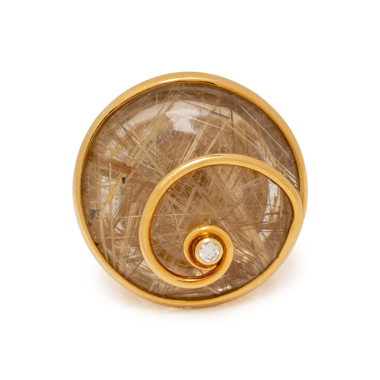 AMSTERDAM SAUER, RUTILATED QUARTZ, DIAMOND, AND YELLOW GOLD RING