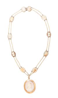 An Antique Agate and Conch Cameo Convertible Necklace, 16.79 dwts.