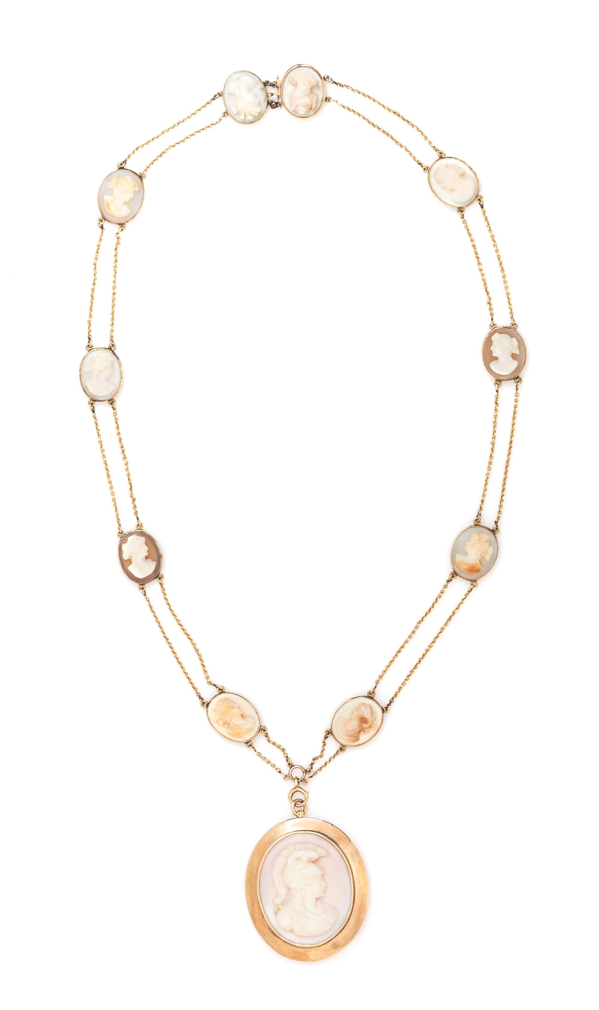An Antique Agate and Conch Cameo Convertible Necklace, 16.79 dwts.