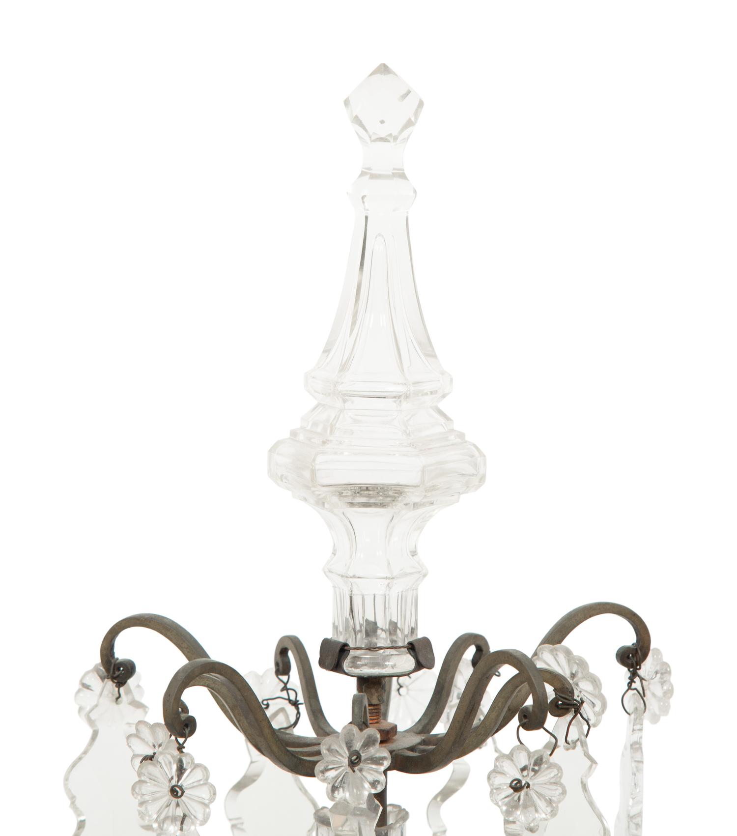 A Pair of French Bronze and Glass Five-Light Girandoles