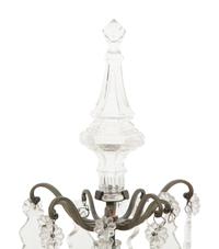 A Pair of French Bronze and Glass Five-Light Girandoles