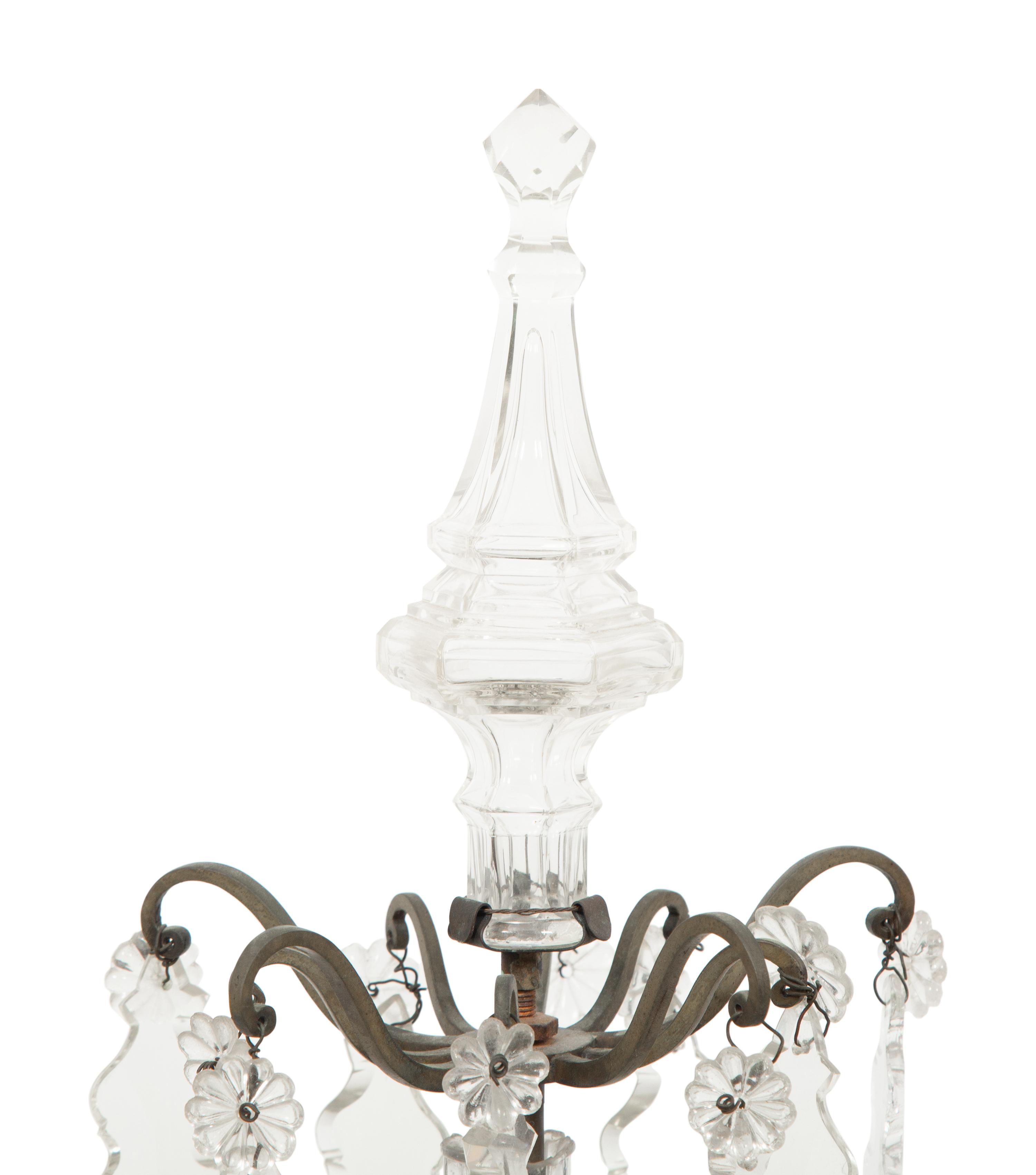A Pair of French Bronze and Glass Five-Light Girandoles