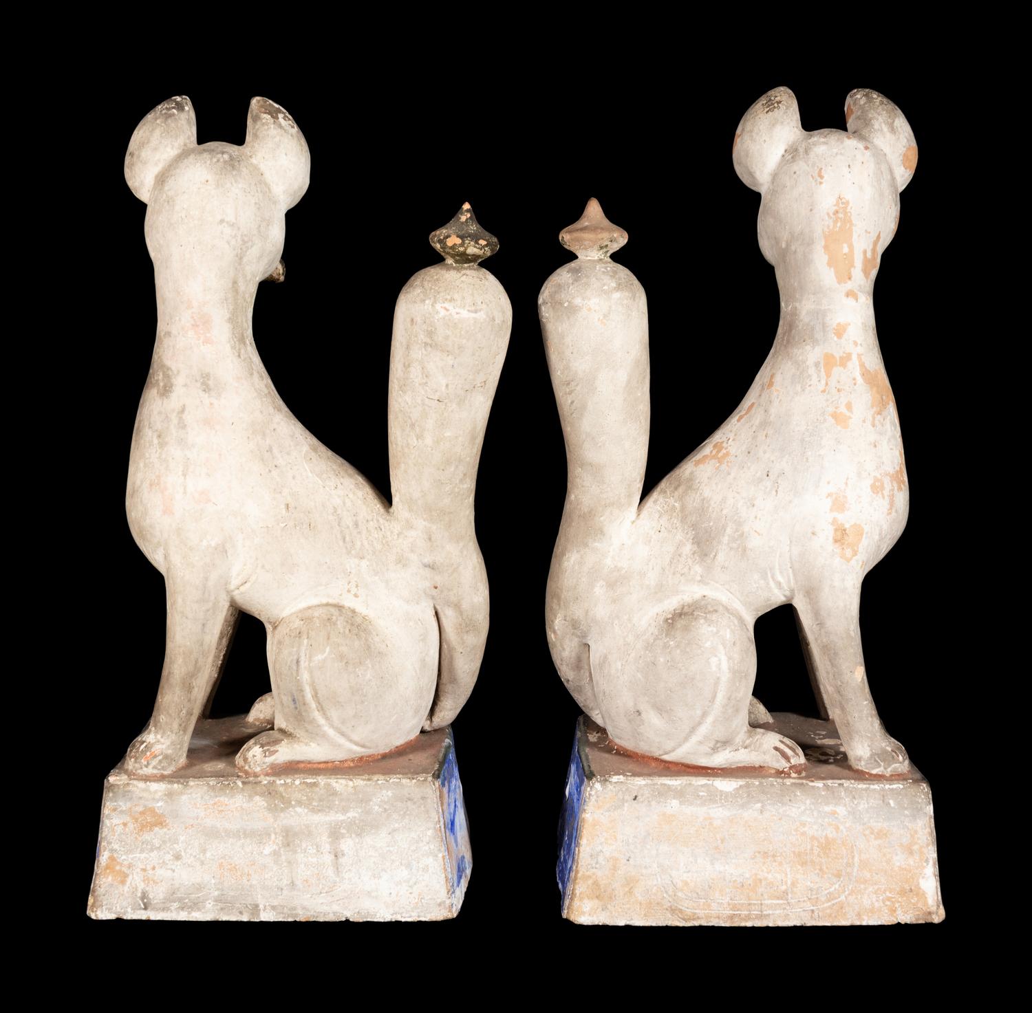 A Pair of Painted Wood Ō-Inari Foxes