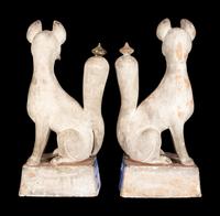 A Pair of Painted Wood Ō-Inari Foxes