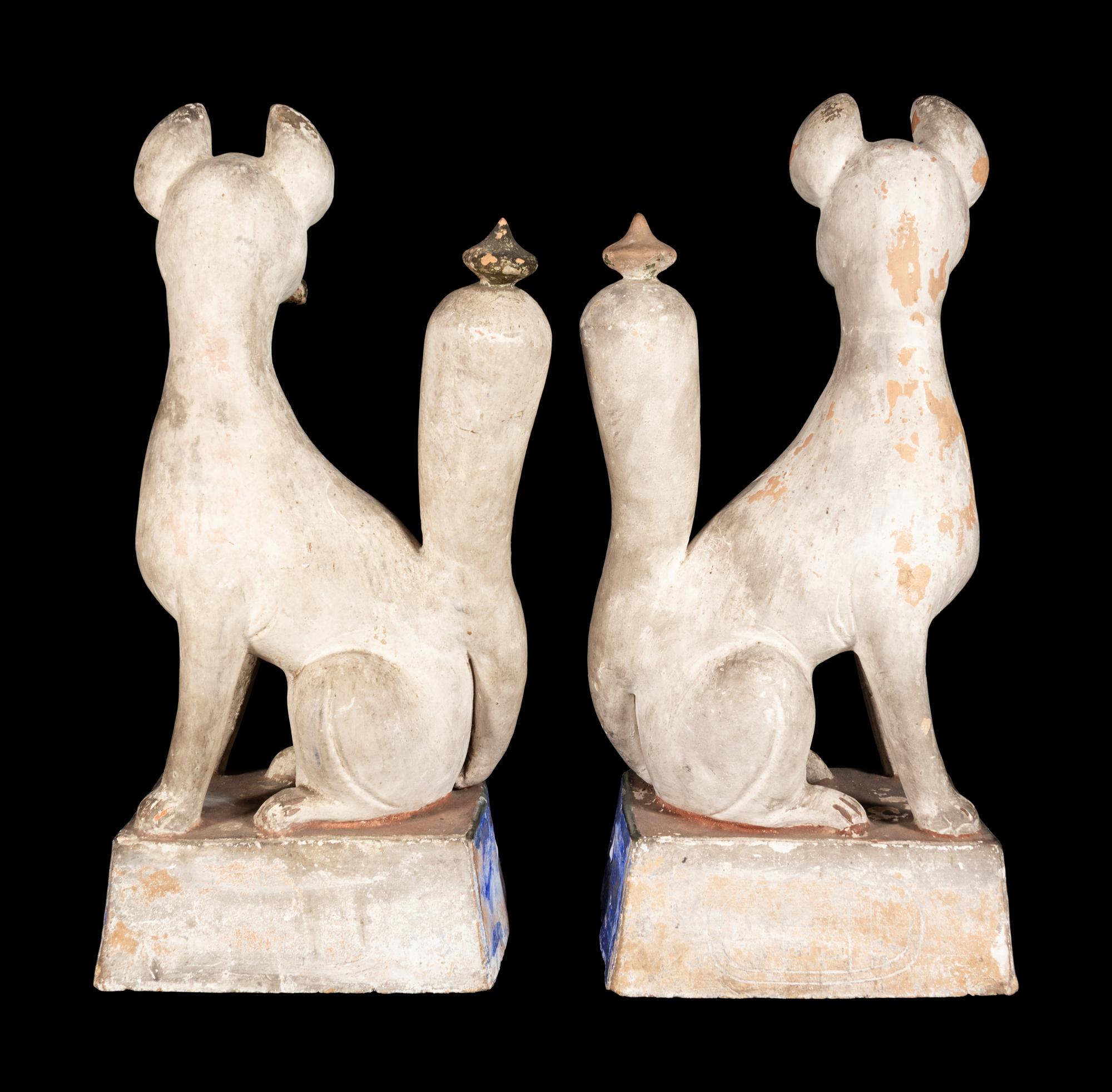 A Pair of Painted Wood Ō-Inari Foxes