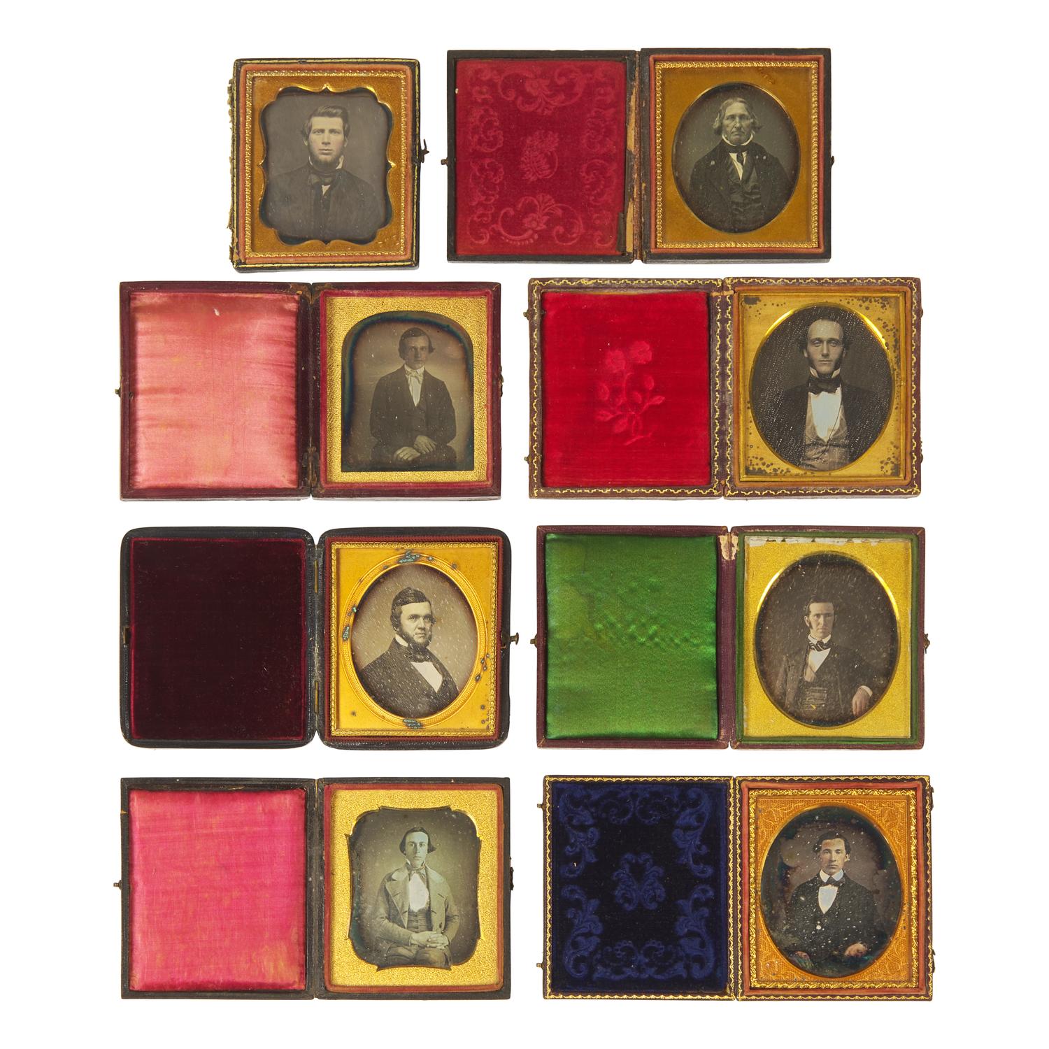[Early Photography] Group of 40 Sixth Plate Daguerreotypes of Men and Women.
