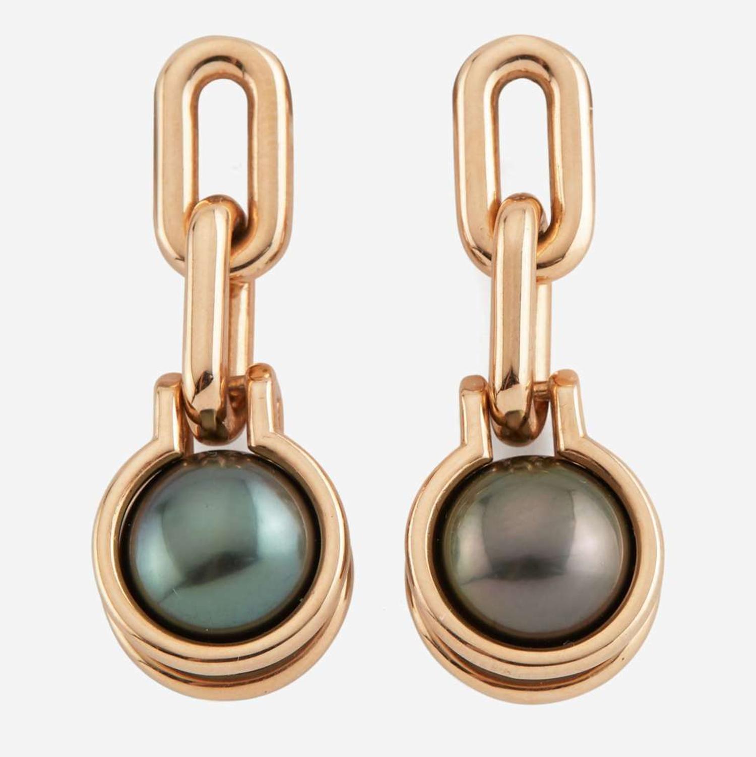 A pair of rose gold and Tahitian cultured pearl earrings, Tiffany & Co. HardWear