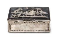 A Dutch Tortoise Shell and Silver Box, Van Kempen, Utrecht, 18th/19th Century, of rectangular form, the lid decorated with a hunt scene