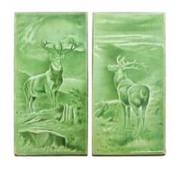 A Collection of Four Pottery Tiles Height of first pair 12 inches.