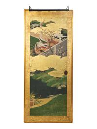 Four Japanese Hand Painted and Framed Door Panels — 19TH CENTURY