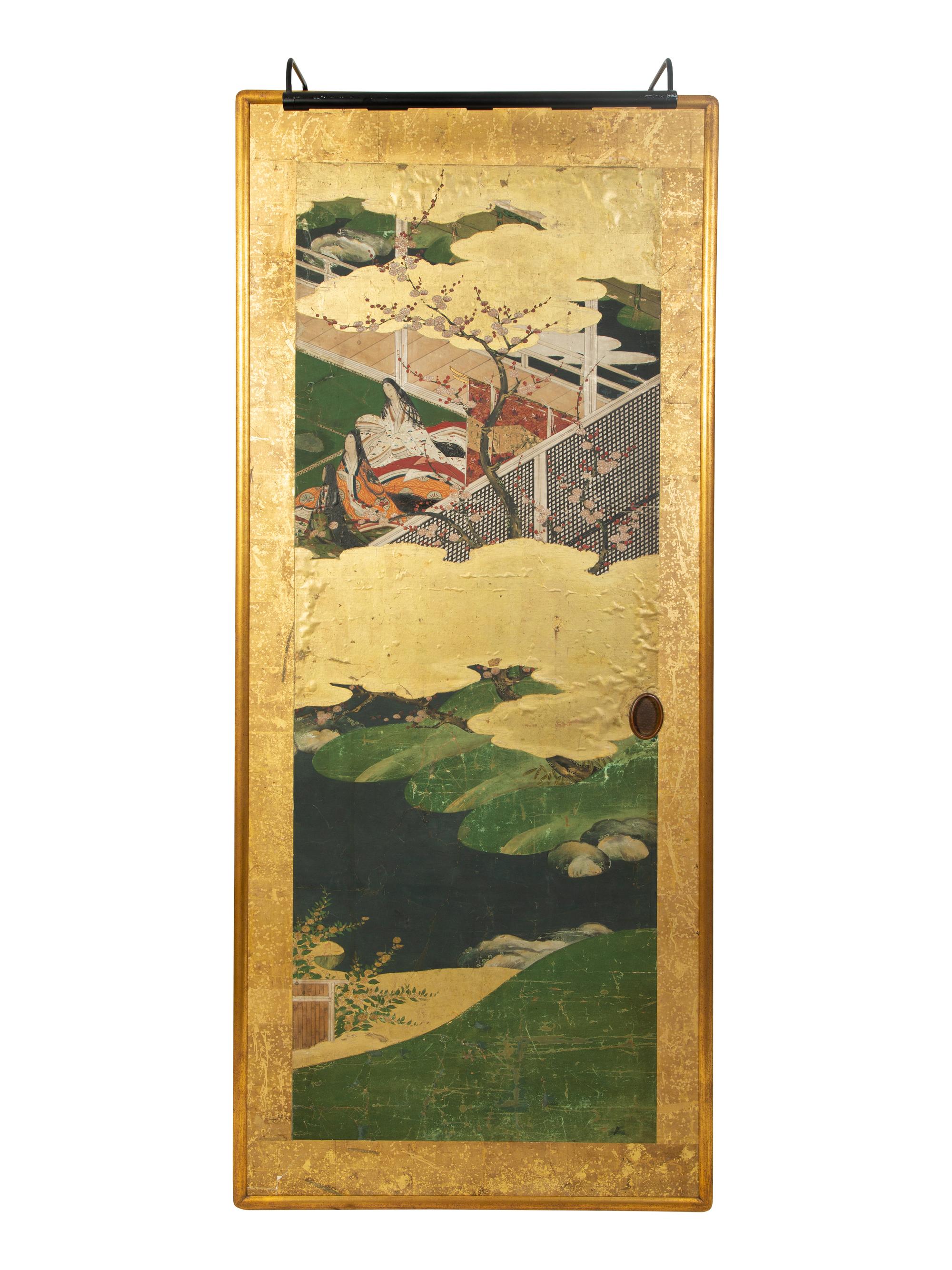 Four Japanese Hand Painted and Framed Door Panels — 19TH CENTURY