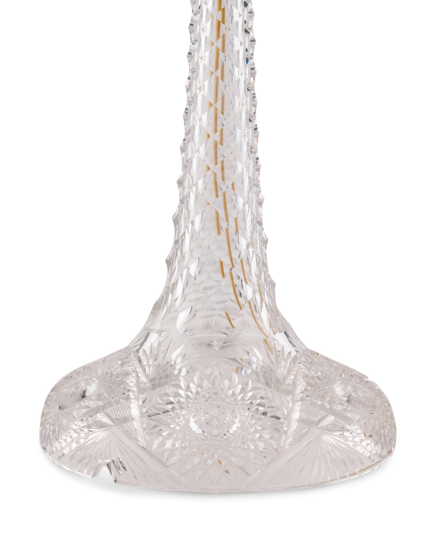 An American Brilliant Cut-Glass Two-Light Argand Lamp