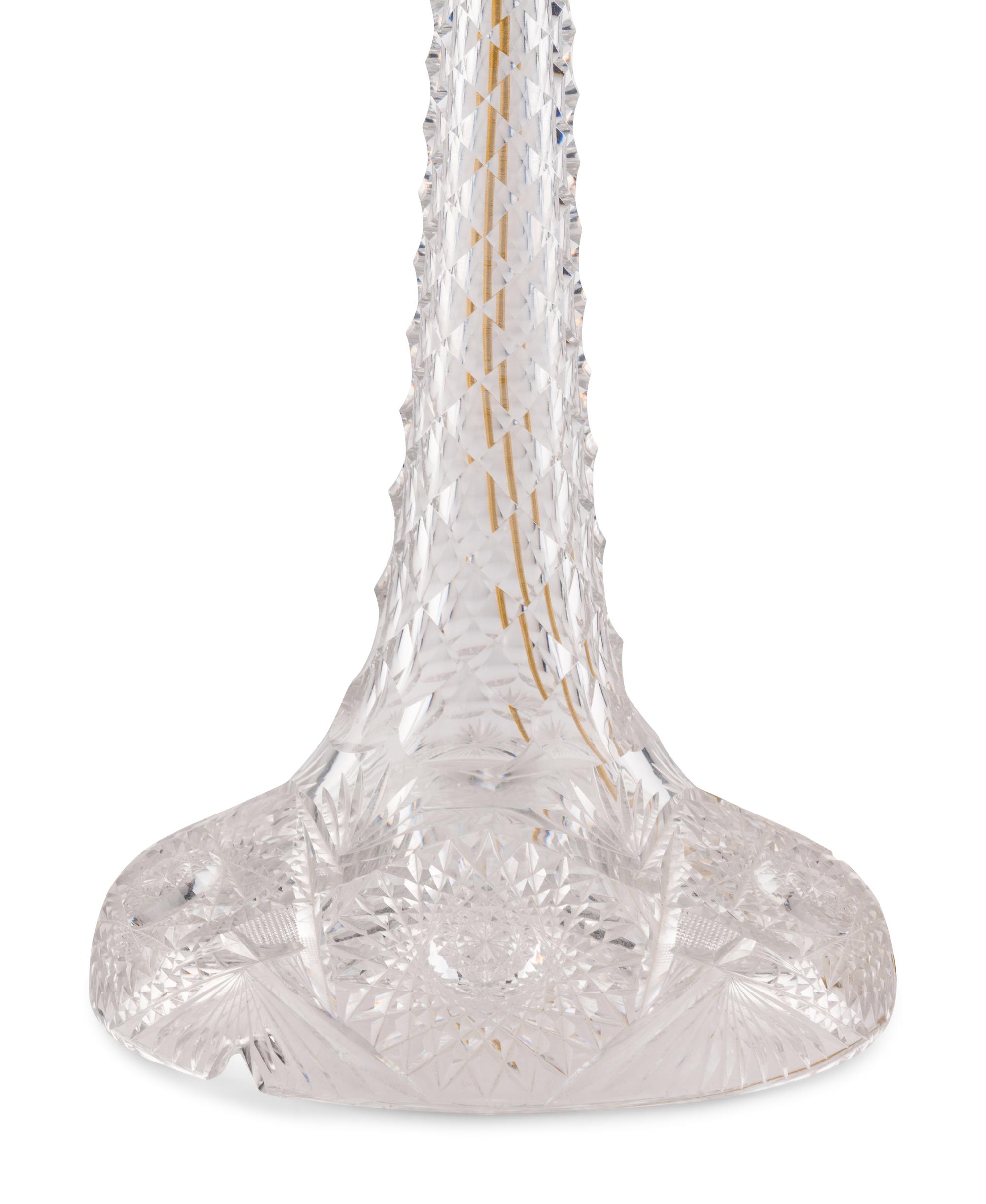 An American Brilliant Cut-Glass Two-Light Argand Lamp