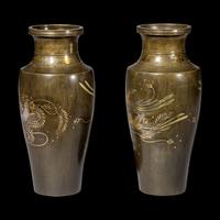 A Pair of Japanese Mixed Metal Vases