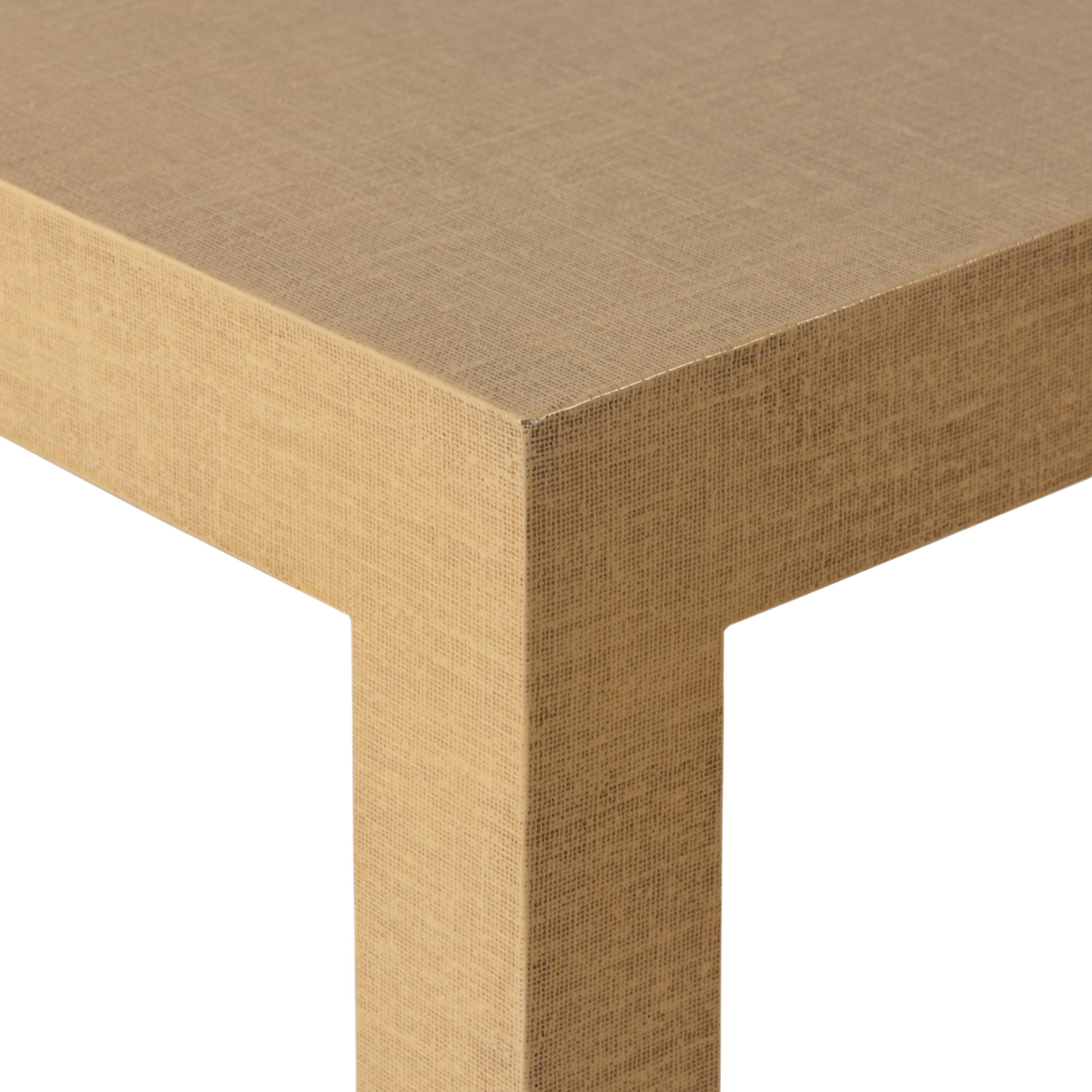 A Pair of Lacquered Raffia Veneered End Tables