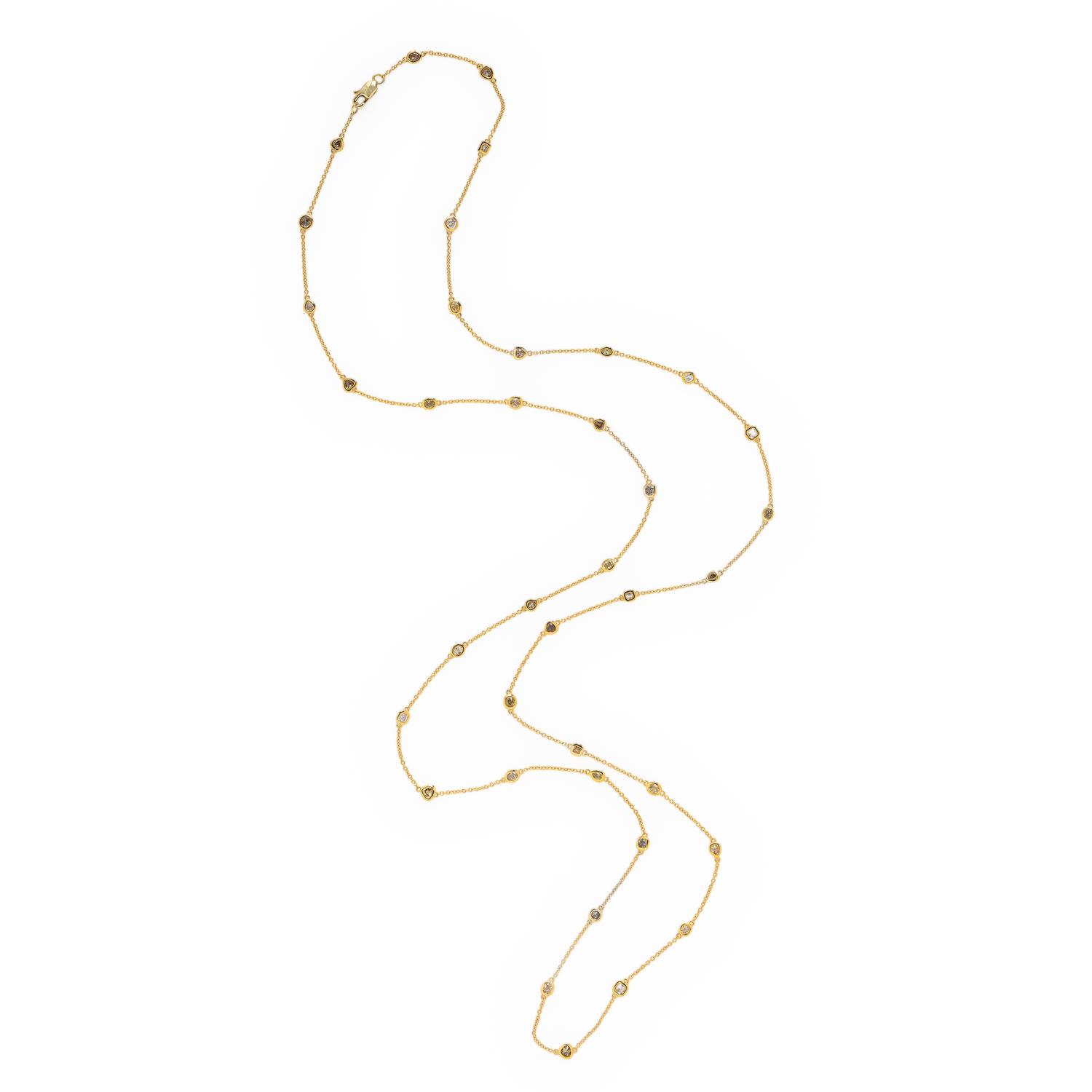 Hubert, Diamond, Colored Diamond, and Yellow Gold Station Necklace