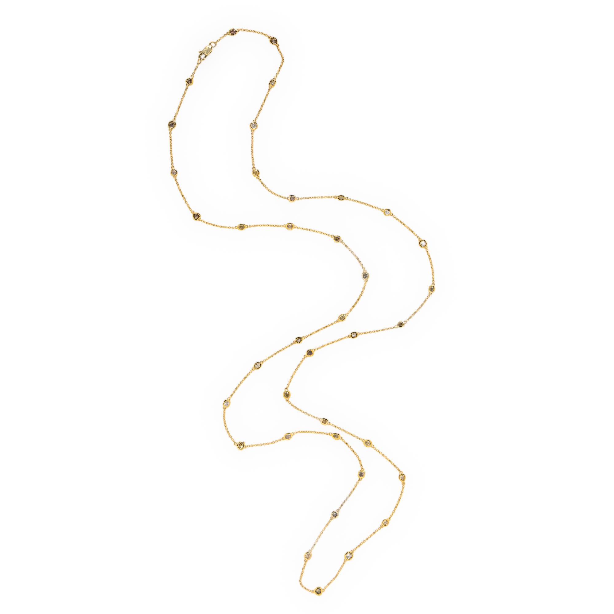Hubert, Diamond, Colored Diamond, and Yellow Gold Station Necklace