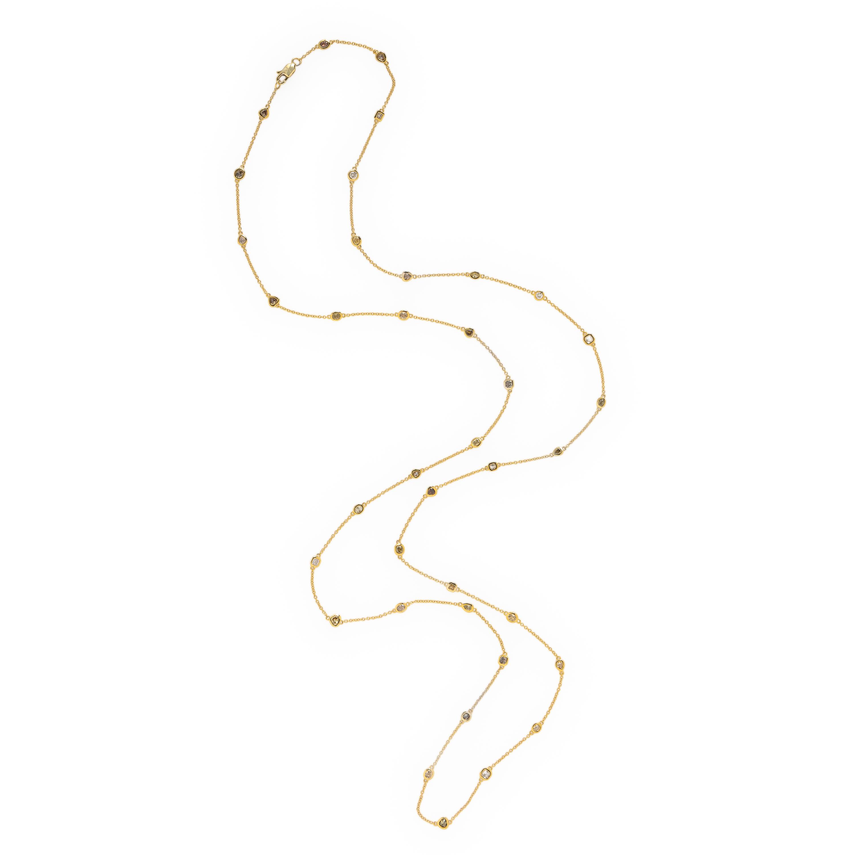 Hubert, Diamond, Colored Diamond, and Yellow Gold Station Necklace