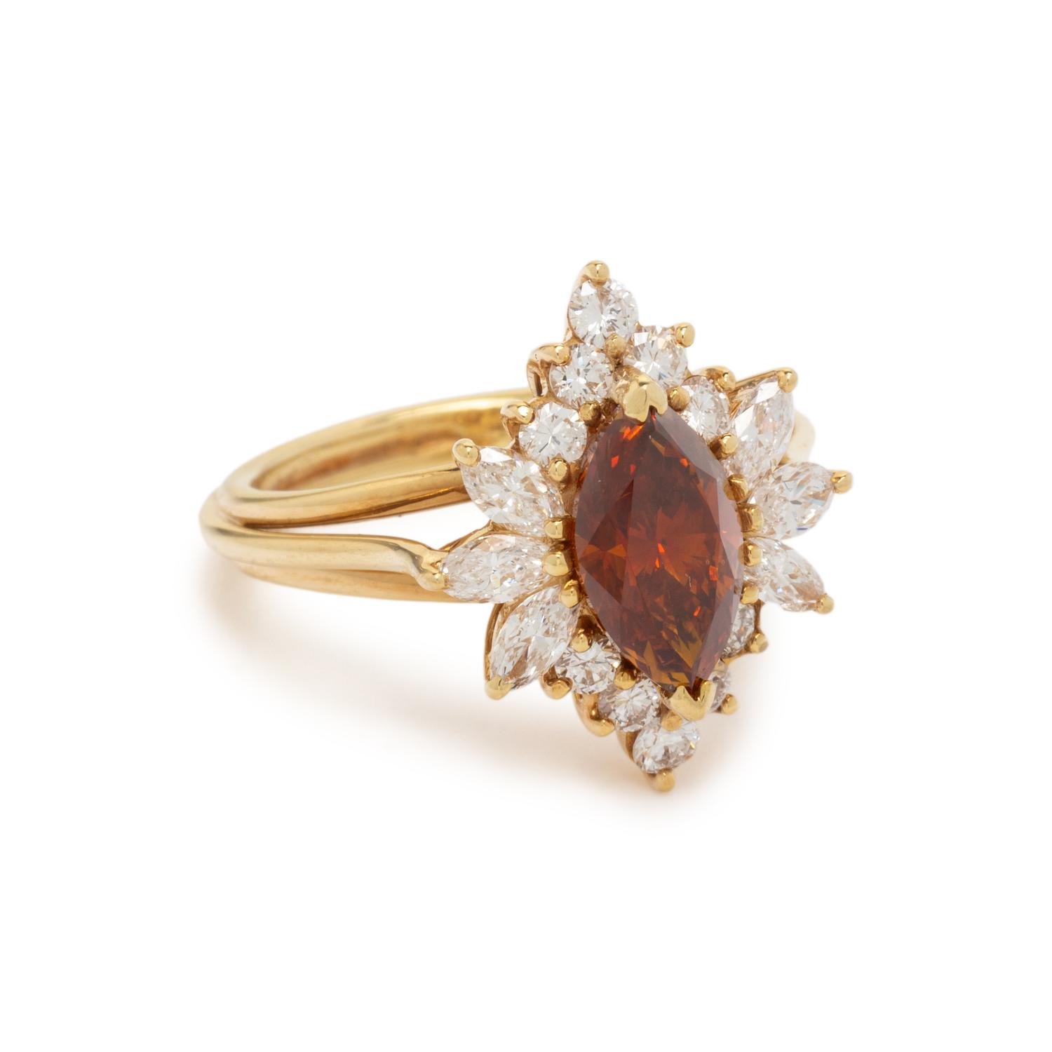 FANCY DEEP BROWNISH ORANGE DIAMOND AND DIAMOND RING