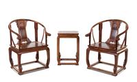 A Set of Two Huanghuali Armchairs and One Side Table