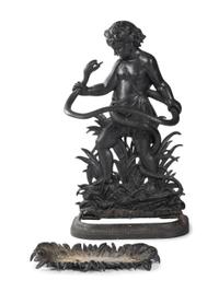 A Cast Iron Putto and Serpent Umbrella Stand