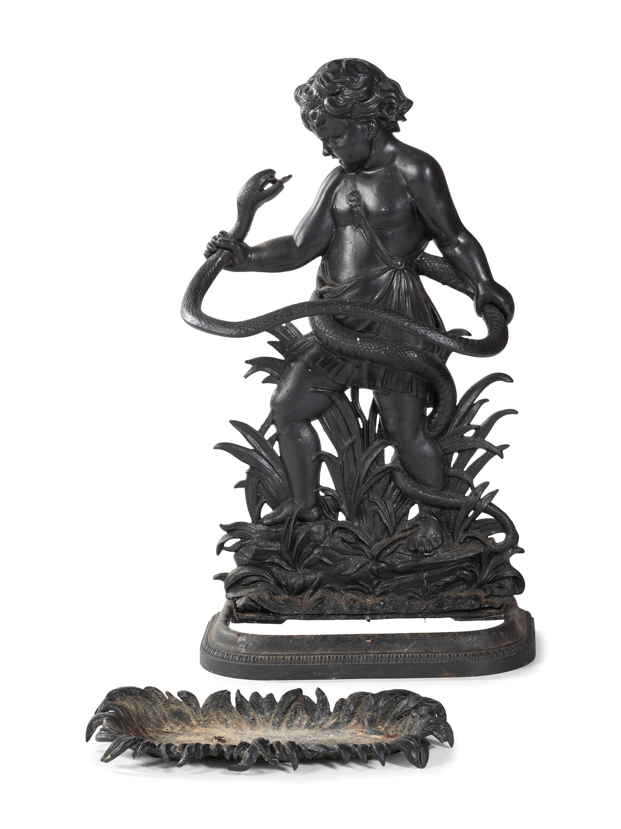A Cast Iron Putto and Serpent Umbrella Stand