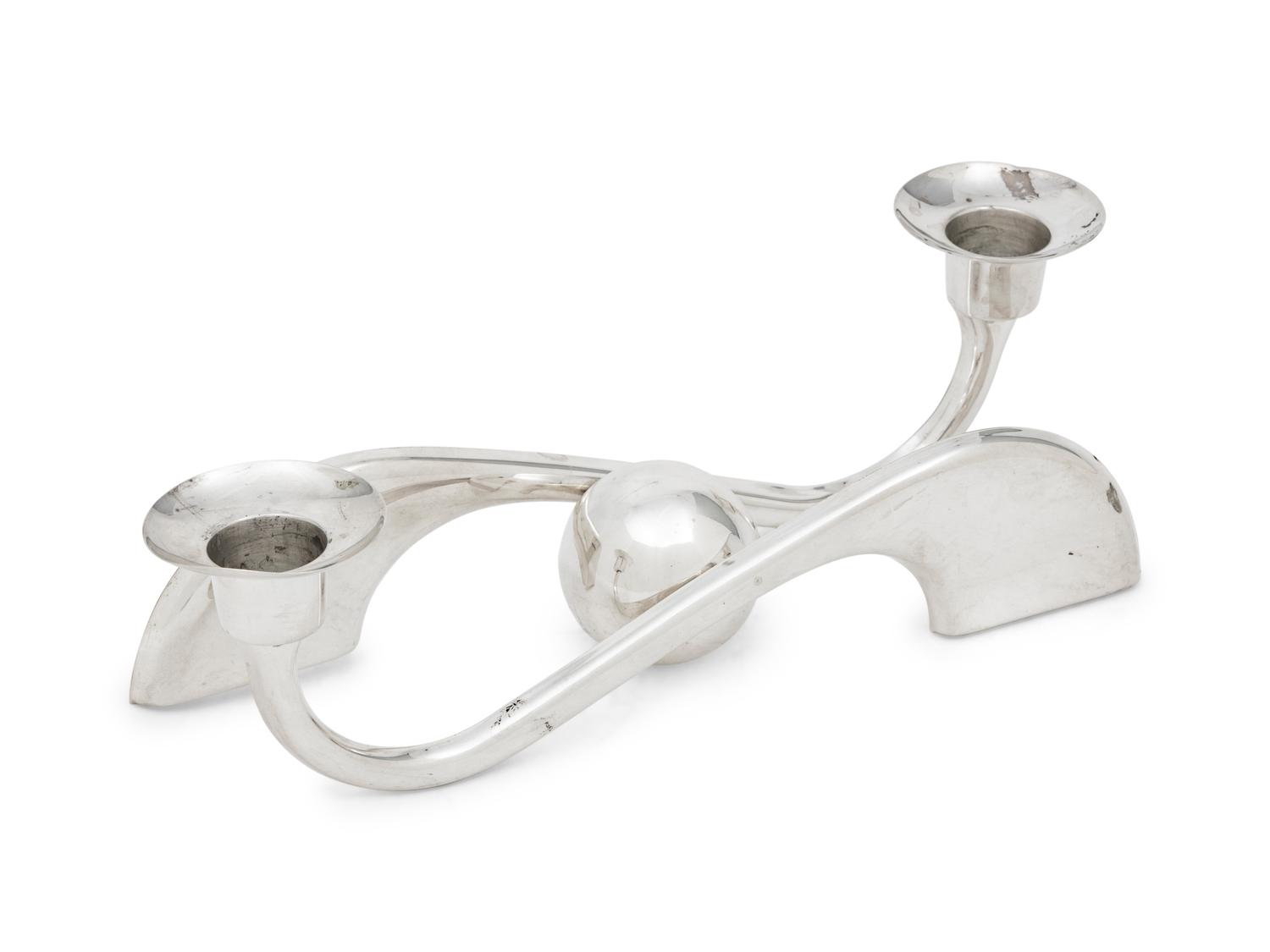 A Mexican Silver Two-Light Candelabra