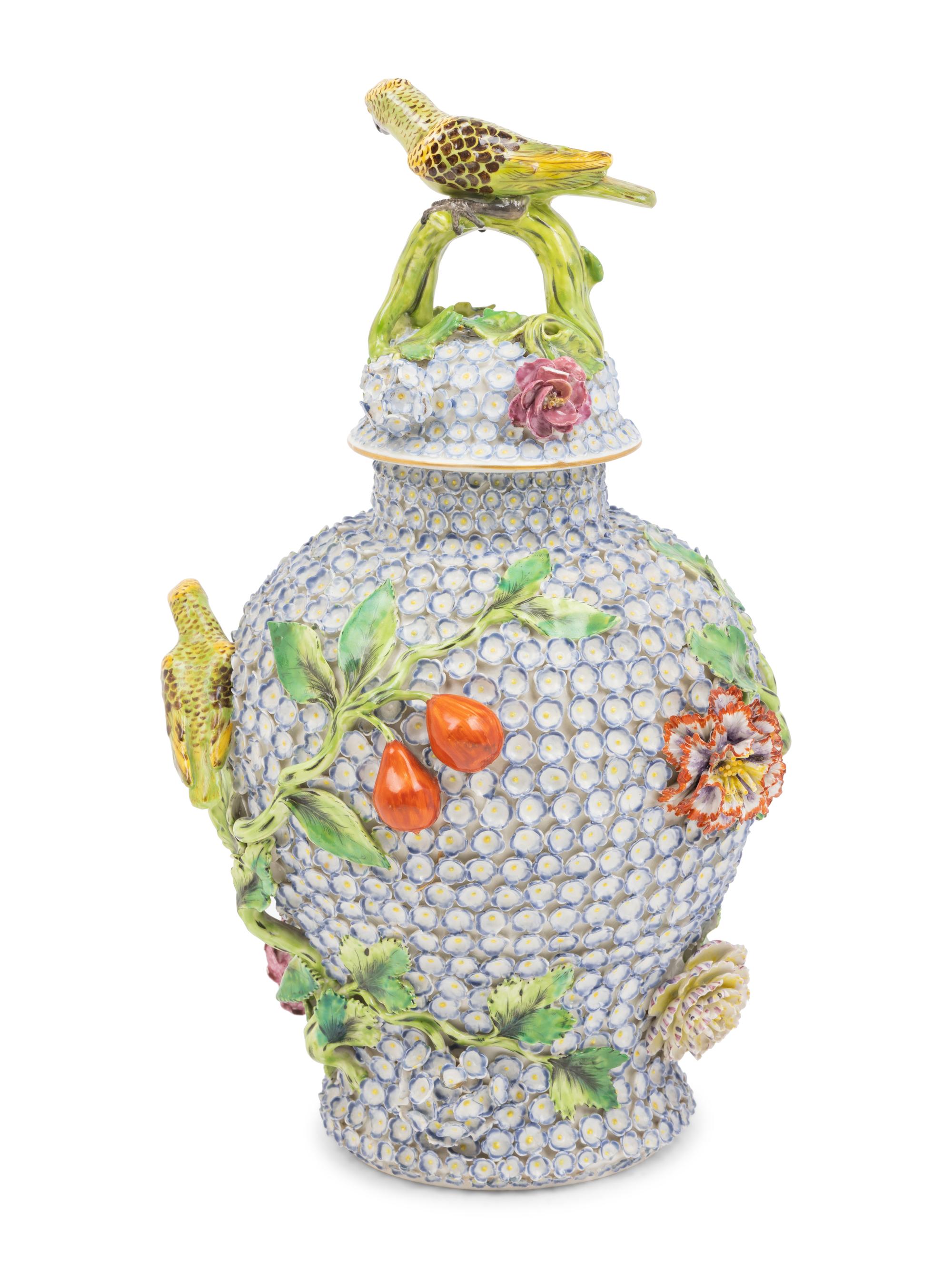 A German Porcelain 'Schneeballen' Urn and Cover Attributed to Meissen